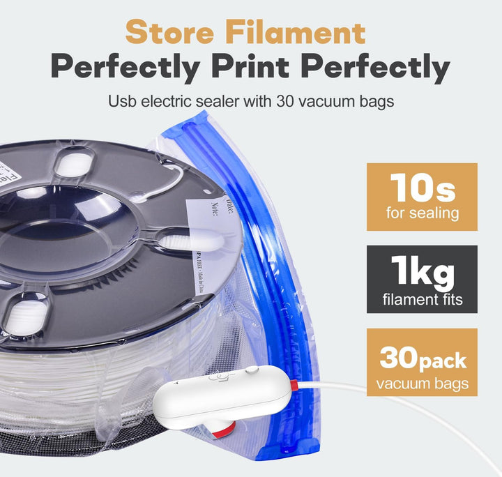 Vakuum-Filament-Kit (30 × 34 cm) mit USB-Pumpe & 30 Beuteln – Wiederverwendbar | Staub- & Feuchtigke