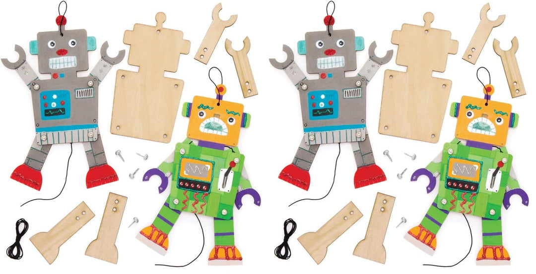 Baker Ross Bastelsets Holzfiguren „Roboter“ (4 Stück) – bewegliche Puppe mit beweglichen Armen und B