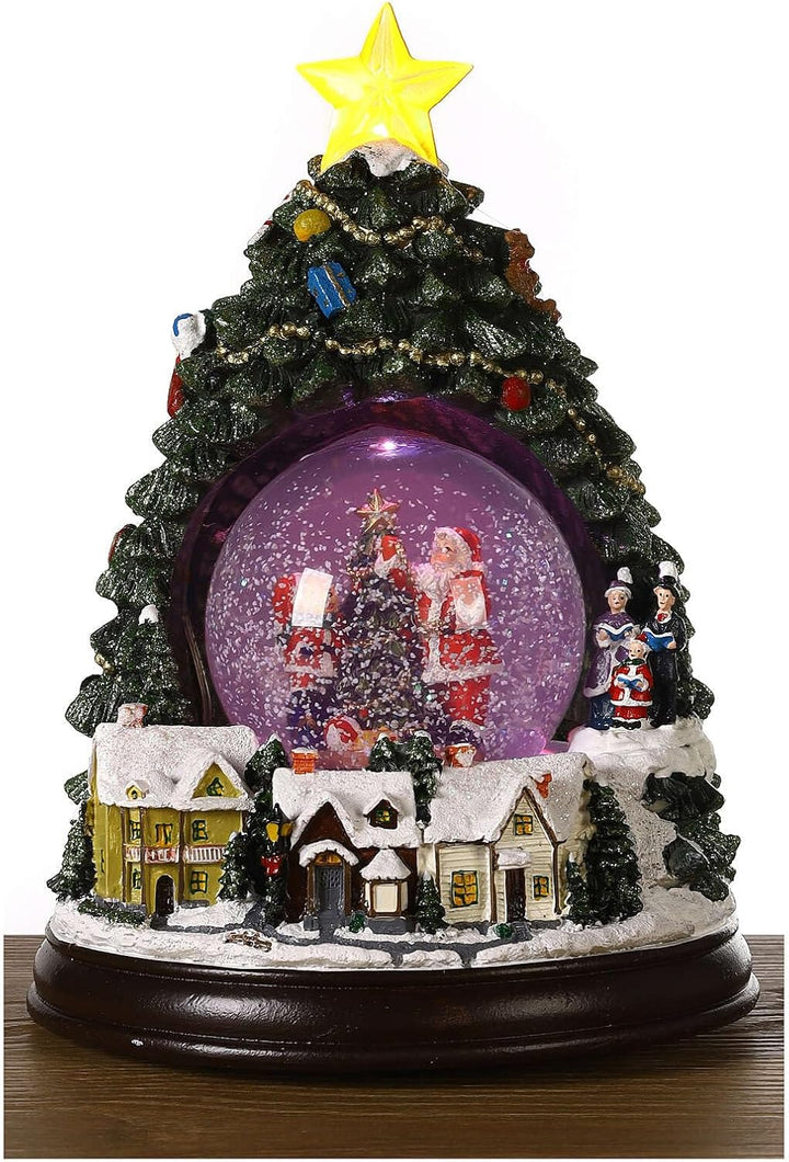 Schneekugel mit Winterdorf und Weihnachtsbaum, 25 cm hoch