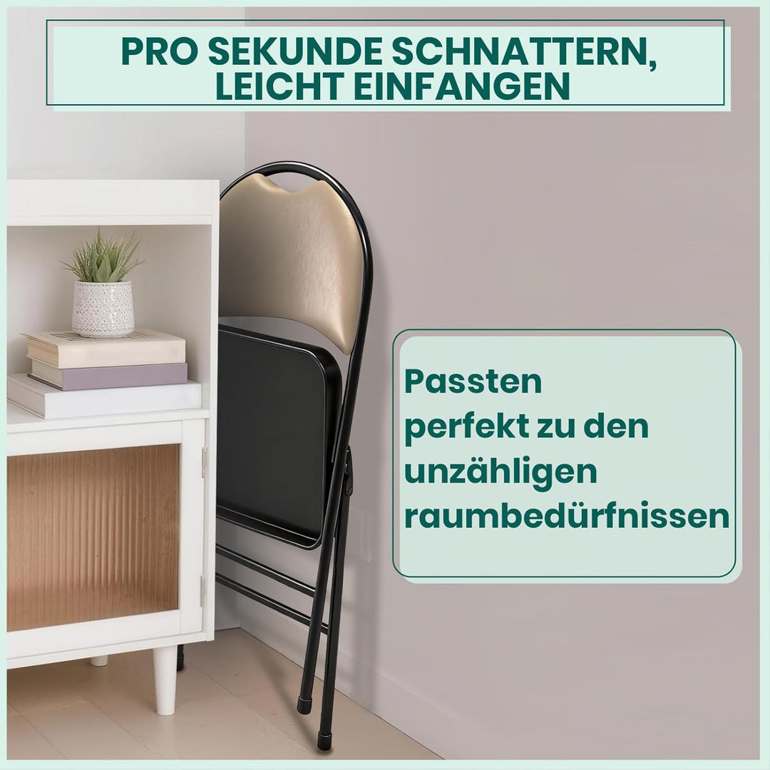 Klappstuhl 6er Set mit gepolstertem PU-Leder und Griff, Ultraviolette Geschosspolster&Stabilem Metal