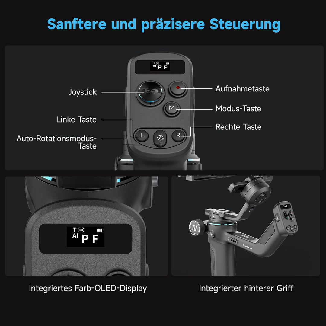 FeiyuTech [Offizielle] SCORP-C2 3-Achsen-Kamerastabilisator Gimbal mit KI-Tracking 4.0, Tastenbedien