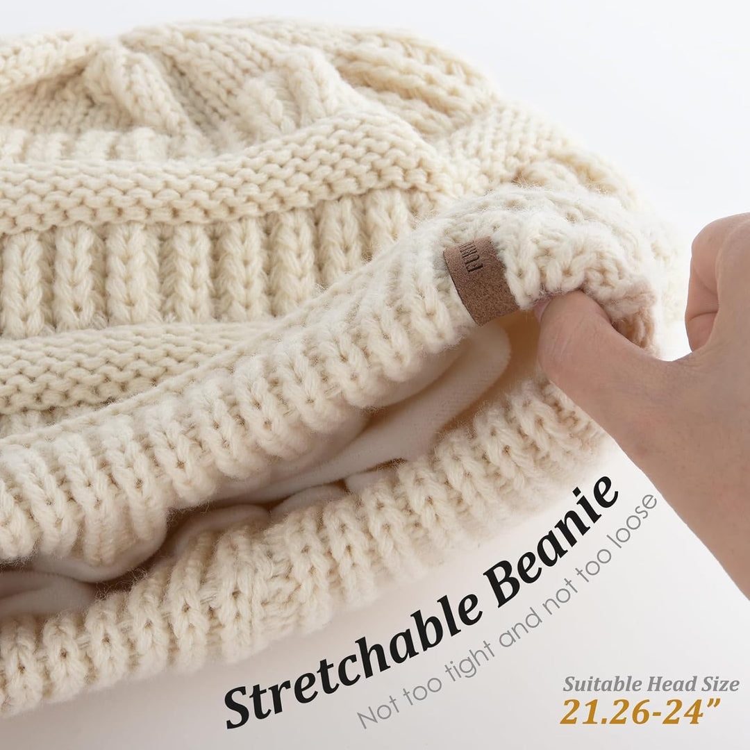 FURTALK Damen Beanie Mütze Warme Wintermütze mit Weichem Innenfutter Gefütterte Strickmütze, Beige