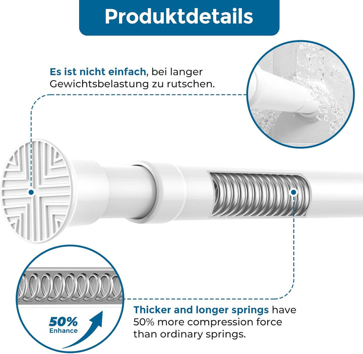 AIZESI Gardinenstange ohne Bohren 60 bis 120 cm, 2 Stück Teleskopstange, Weiss verstellbare Vorhangs