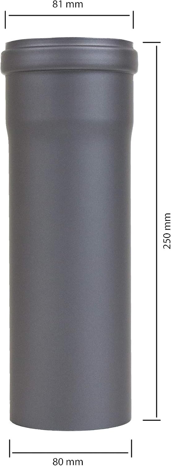 LANZZAS Pelletrohr 250 mm Verlängerung - im Durchmesser 80 mm - Farbe: gussgrau - inklusive Silikon-
