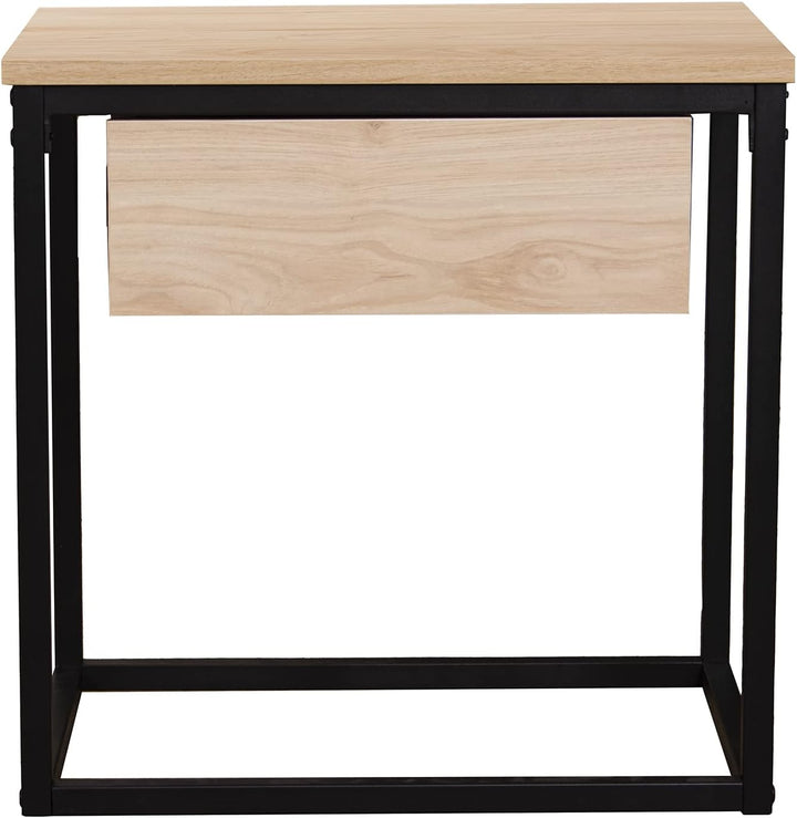 DRW Beistelltisch mit 1 Schublade aus Metall und MDF in Natur und Weiss, 50 x 35 x 50 cm, ESTANDAR