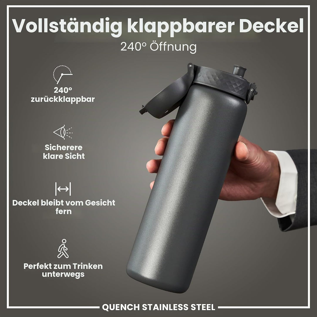 Ion8 1 Liter Edelstahl Trinkflasche, Auslaufsicher, Einhandöffnung, Sichere Verriegelung, Spülmaschi
