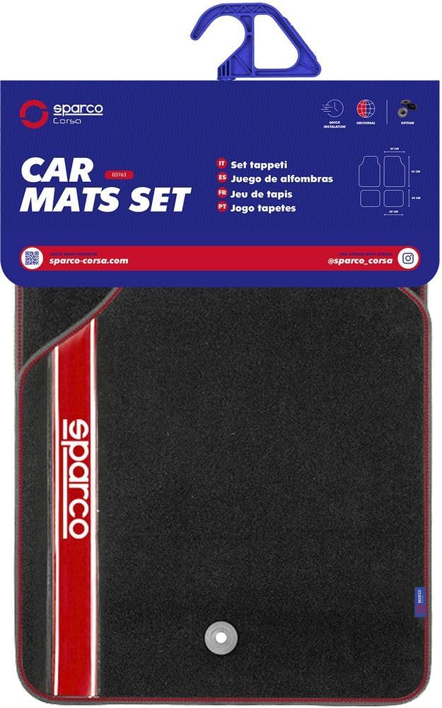 SPARCO 03763BRS Set mit 4 universellen Teppichen, Rot/Schwarz TEPPICH STRADA TEPPICH ROT, TEPPICH ST