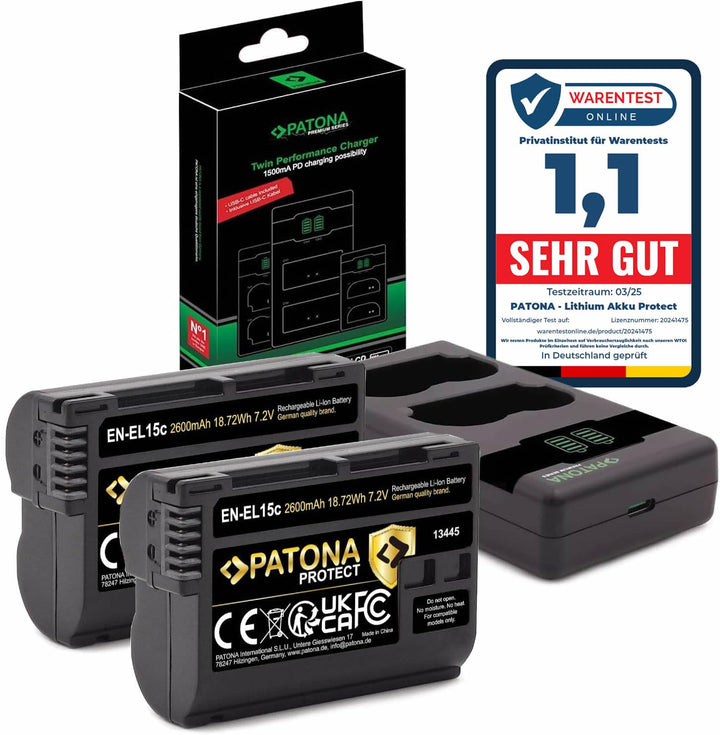 PATONA V1 Protect 2X Akku EN-EL15c (2250 mAh) inkl. NTC-Sensor und V1 Gehäuse - mit PD Performance U