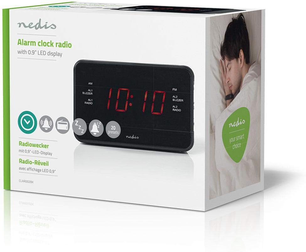 NEDIS Digital-Wecker-Radio - LED-Anzeige - 1x 3,5 mm Audio-Eingang - Zeitprojektion - AM/FM - Snooze