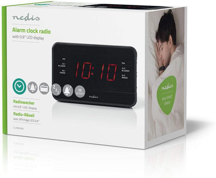 NEDIS Digital-Wecker-Radio - LED-Anzeige - 1x 3,5 mm Audio-Eingang - Zeitprojektion - AM/FM - Snooze