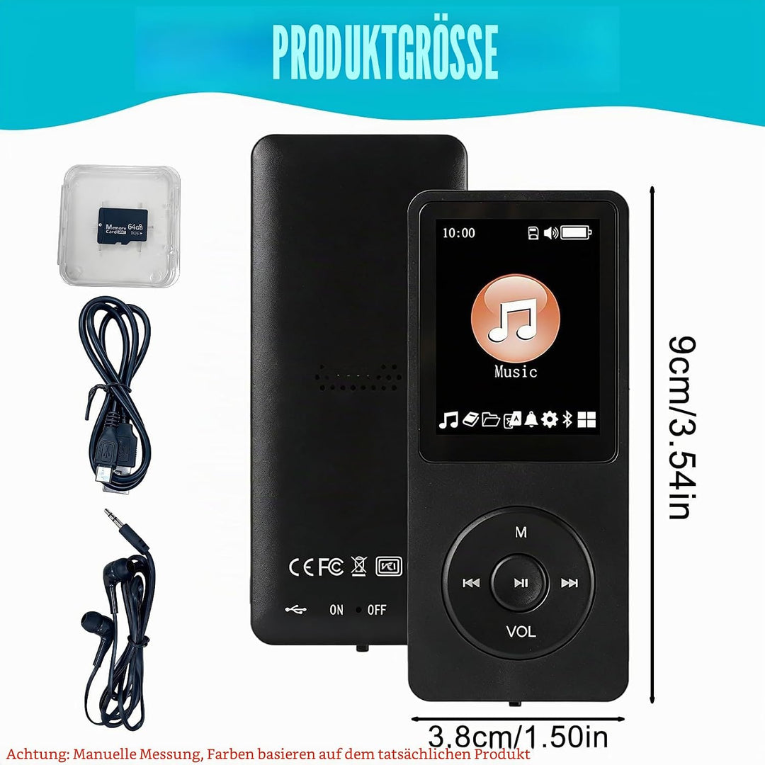 64GB MP3 Player Bluetooth, MP3-Player Bluetooth 5.3 mit Kopfhörer, HiFi-Sound Musik für Sportler, mi