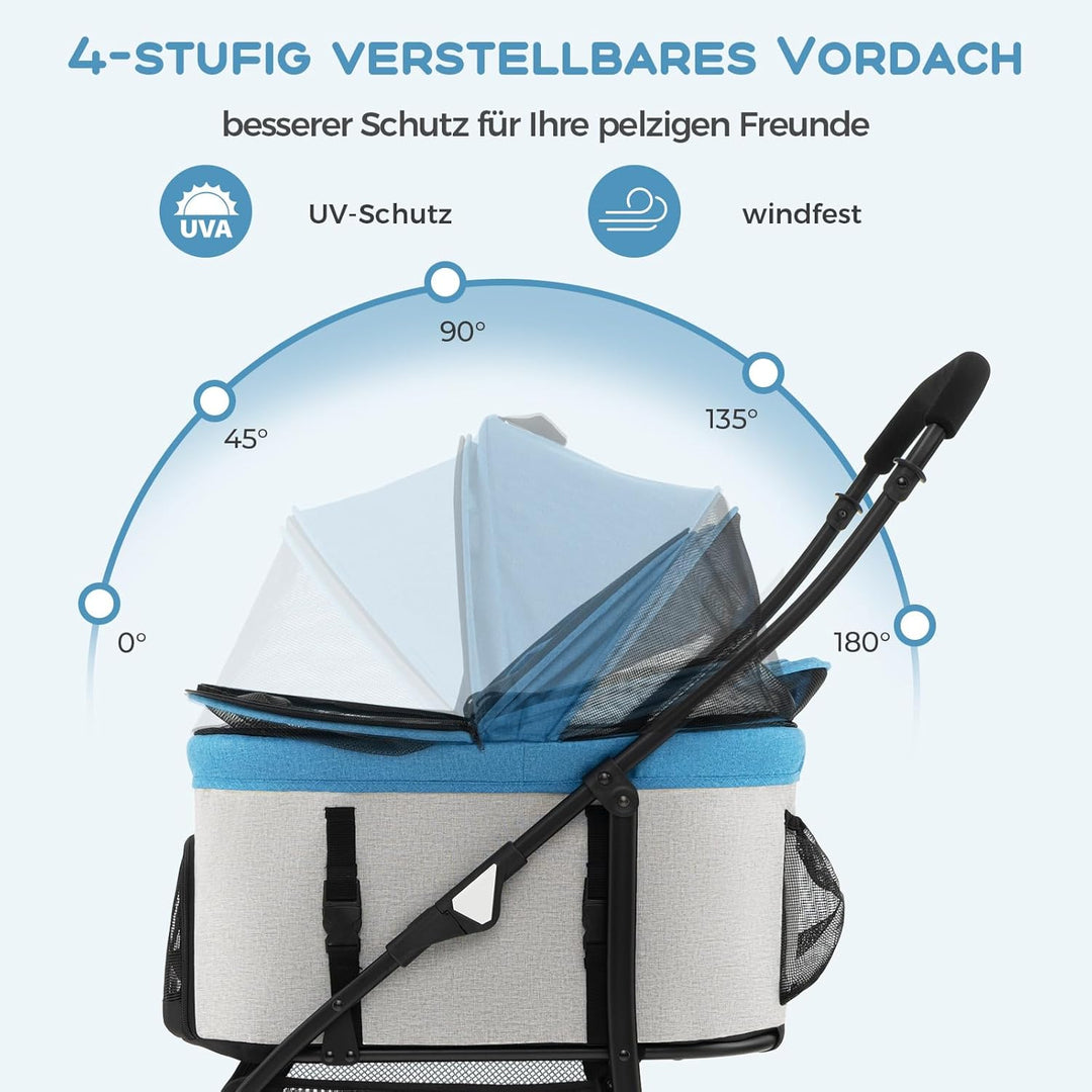 COSTWAY 3 in 1 Hundewagen, Hundebuggy klappbar, bis 15 kg, Haustierwagen mit Netzfenstern | verstell