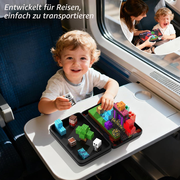 Magnetische Bausteine, Mini Magnet Bausteine mit Tragbaren Box 54 PCS, Travel Set für Kinder Jungen