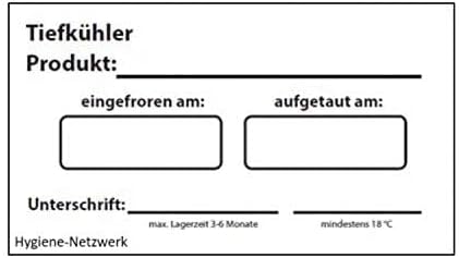 Hygiene-Netzwerk Etikett Tiefkühler| 70x35mm auf Einer Rolle (lose Rolle) | 500 Label | wasserlöslic