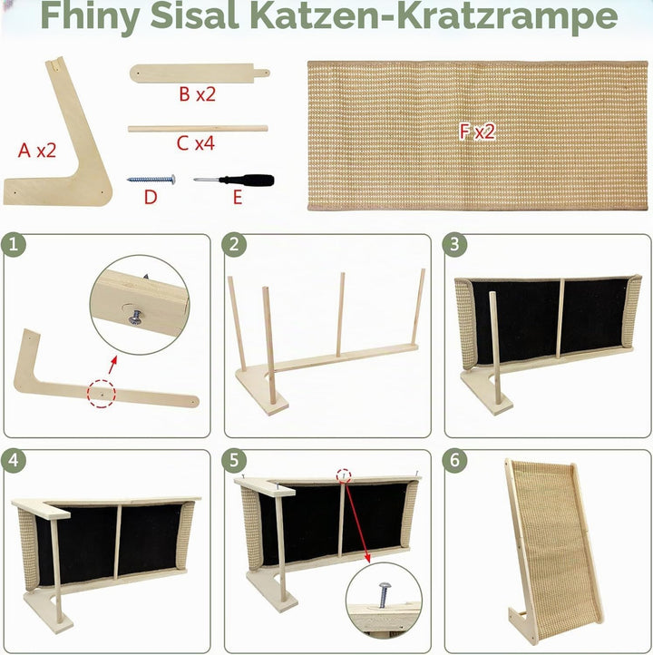 Kratzbrett Katze, 69 cm Hohe L-förmiger Dual-Use Sisal Kratzpadsfür Katzen, Kratzsäule aus Massivhol