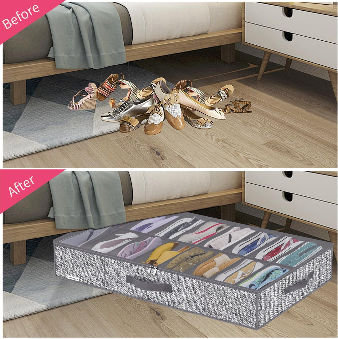 Onlyeasy MXDUBS16P2 Stabile Unterbett-Schuh-Organizer mit Griffen und transparentem Fenster (16 + 16