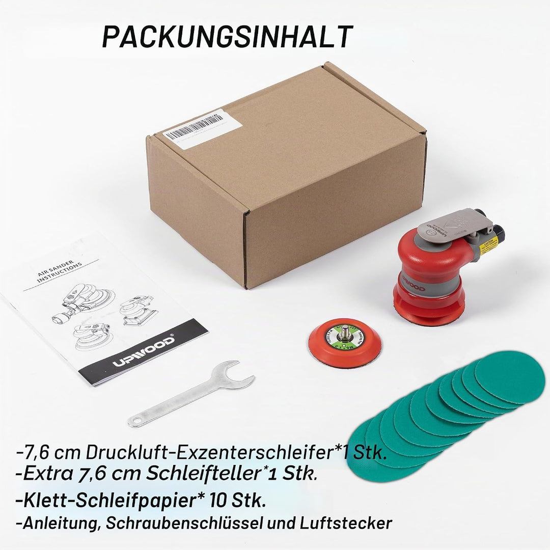 UPWOOD 75mm Druckluft-Exzenterschleifer, 3 Zoll, leicht, ohne Absaugung, 3/32" Hub, 12.000 U/min, mi