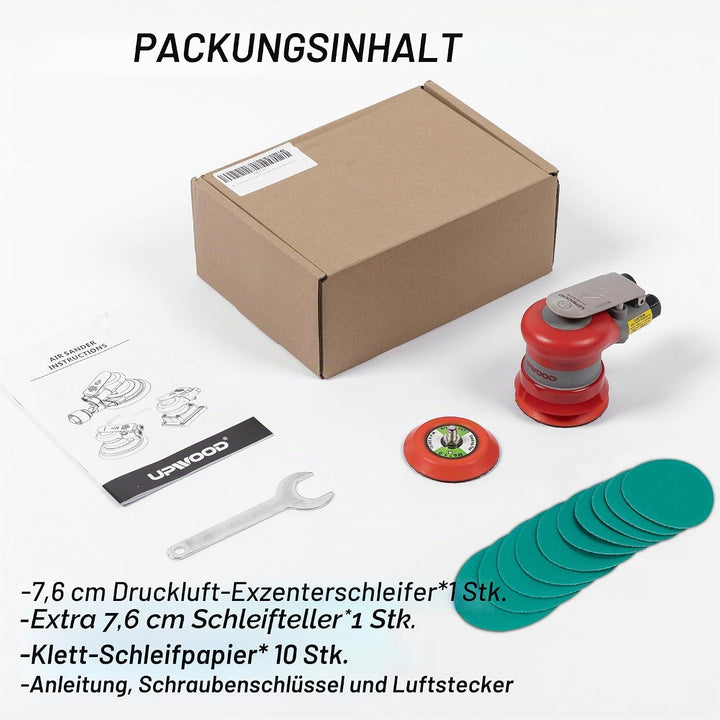 UPWOOD 75mm Druckluft-Exzenterschleifer, 3 Zoll, leicht, ohne Absaugung, 3/32" Hub, 12.000 U/min, mi