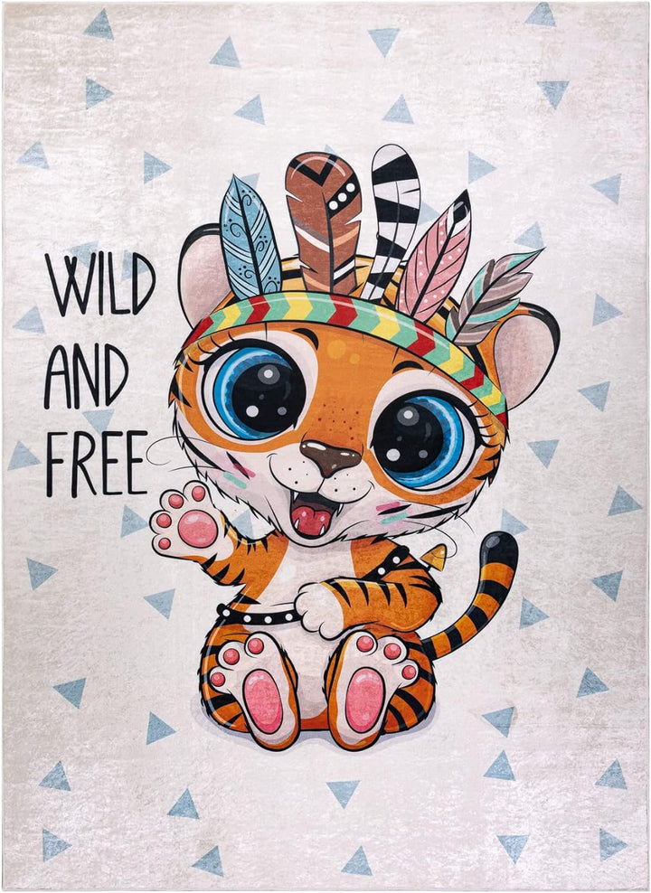 Kinderteppich Bambino Waschteppich Tiger, Indisch, für Kinder Anti-Rutsch - weiss 140x190 cm 140x190