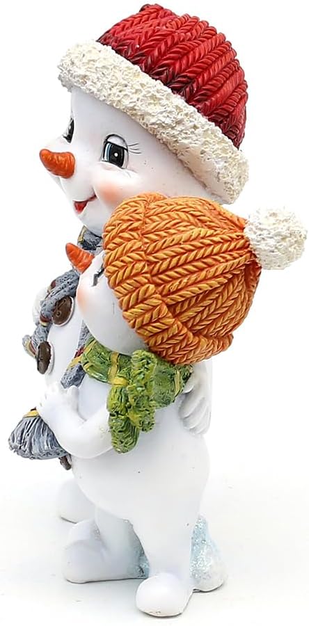 Dekohelden24 Schneekinderpaar mit Mütze und Schal in rot-orange, L/B/H 11 x 7 x 15 cm, Paar
