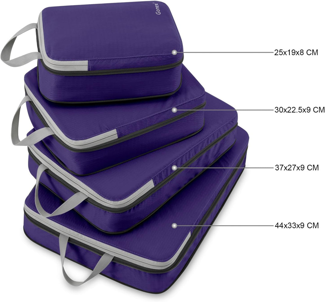 Compression Packing Cubes 3/4er Set, Gonex Kleidertaschen 4-teilig Verpackungswürfel, Kleidertaschen