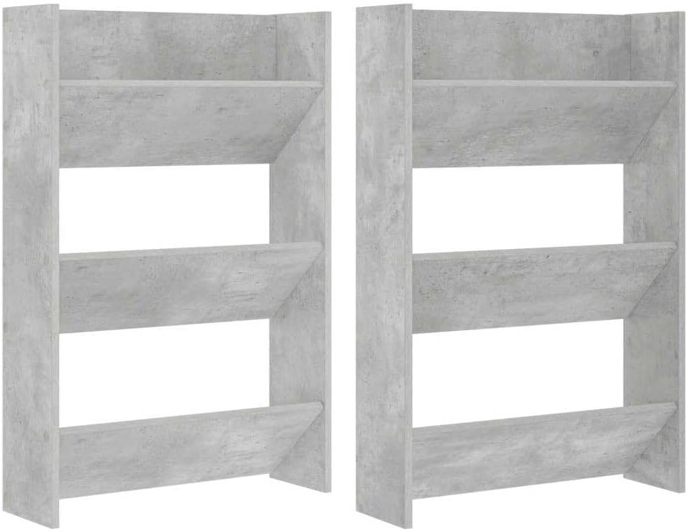 homiuse 2 Stück Wand Schuhschrank 60x18x90 cm mit 3 Kippböden Schuhregal Wandbefestigung Betongrau S