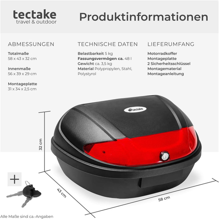 tectake® Motorradkoffer Topcase Roller | -Verschiedene Grössen- (Typ 2 | no. 401481), Typ 2 | No. 40