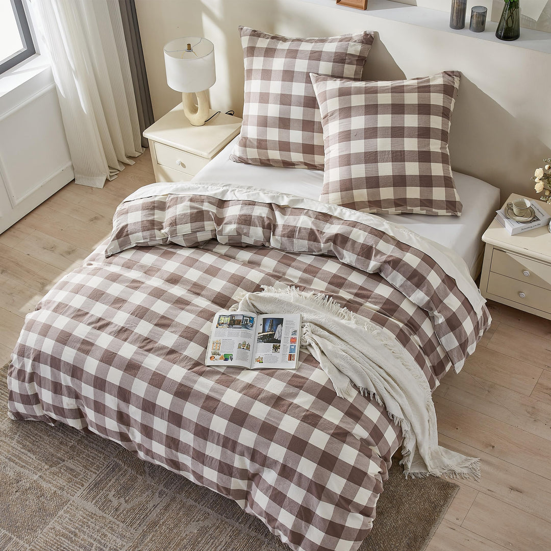 Simple&Opulence Karierter Bettbezug, 100% Gewaschene Baumwolle, Leichter, Karierter Bettbezug, Bettb