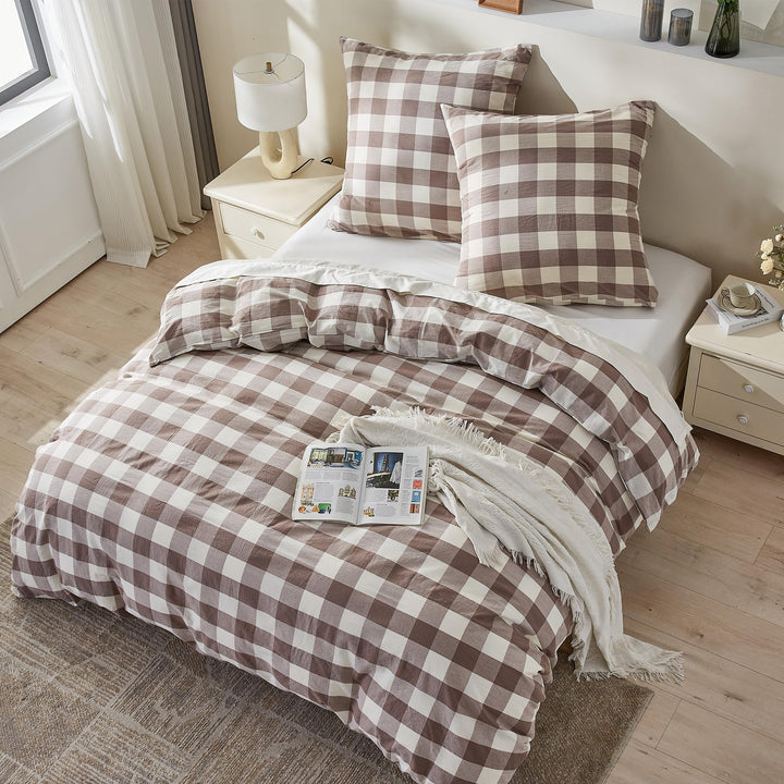 Simple&Opulence Karierter Bettbezug, 100% Gewaschene Baumwolle, Leichter, Karierter Bettbezug, Bettb