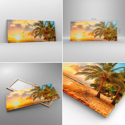 Wandbilder Dekoration Wohnzimmer Strand Meer Palme Panorama Bilder auf Leinwand 120x50cm Leinwandbil