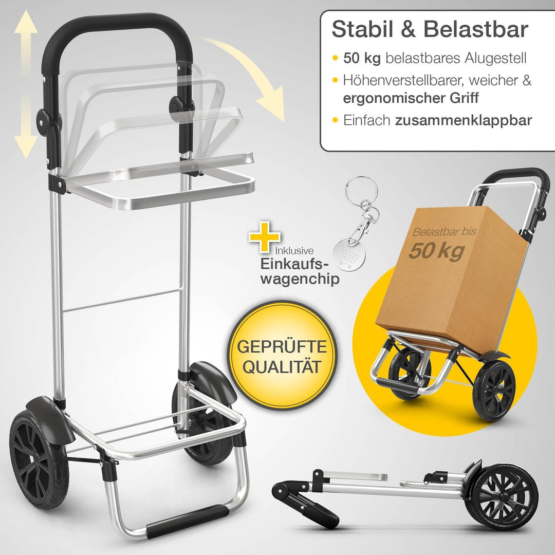 ELONEO Einkaufstrolley klappbar, Einkaufswagen mit Kühlfach, 3in1 Trolley, Sackkarre & Umhängetasche