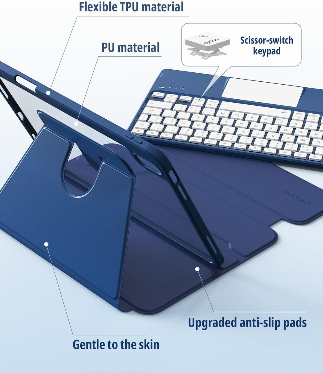 CACOE Drehbare Hülle mit Tastatur für iPad (A16) 11/10 Generation (11/10.9 Zoll) 2025/2022 mit Touch