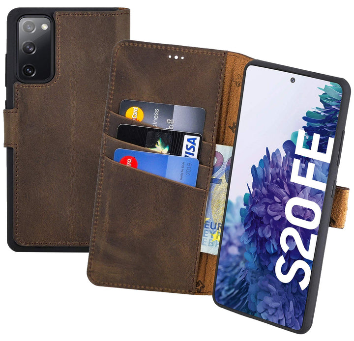 Suncase Book-Style Hülle kompatibel mit Samsung Galaxy S20 FE Leder Tasche (Slim-Fit) Lederhülle Han