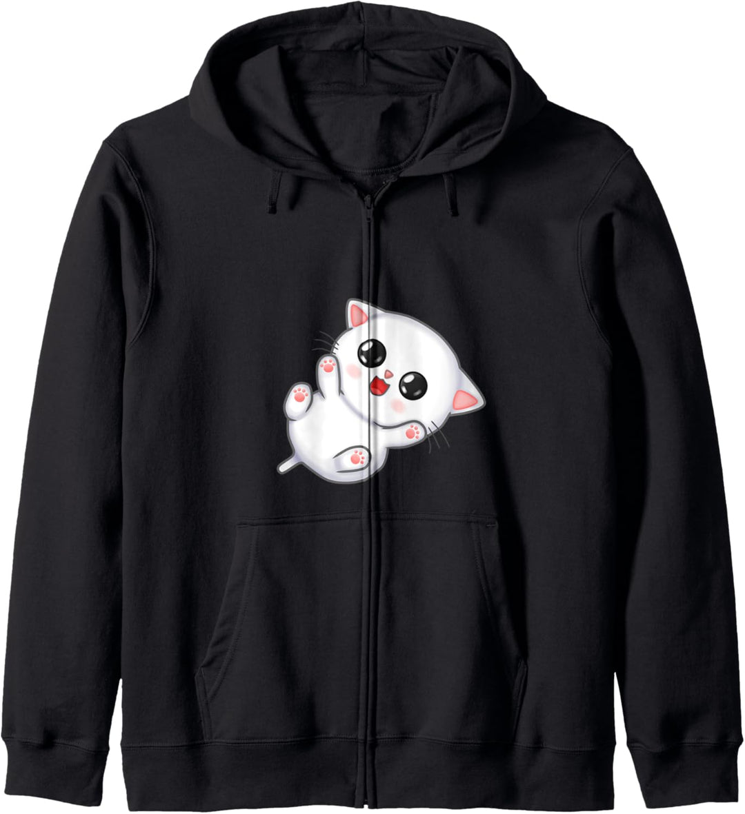 Big Eyed White Chibi Kitty Katze Kapuzenjacke