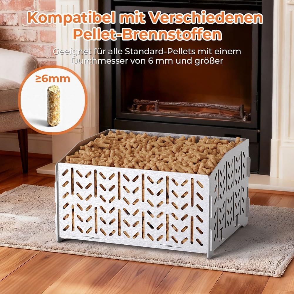 OUSFOT Pelletkorb für Kaminofen aus Edelstahl 430, Pelletbehälter, 30 x 25 x 17 cm, 2,8 kg, Tragbar,