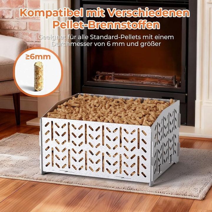 OUSFOT Pelletkorb für Kaminofen aus Edelstahl 430, Pelletbehälter, 30 x 25 x 17 cm, 2,8 kg, Tragbar,