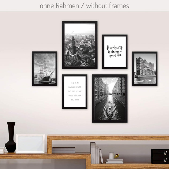 Poster-Set | Hamburg | 6 Bilder Deko Wohnzimmer Modern Schlafzimmer Bild für Ihre Wand - optional mi