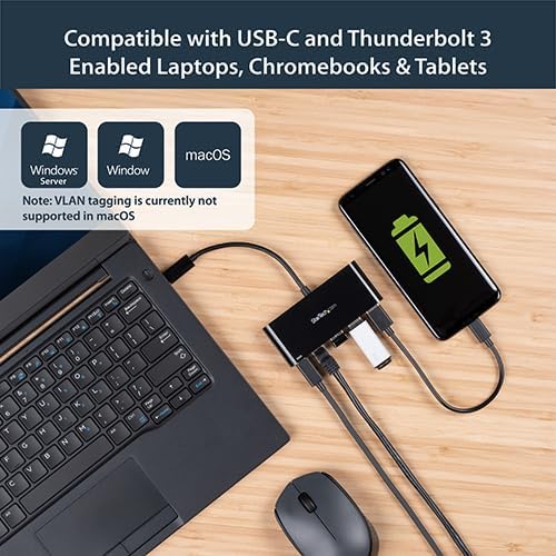 StarTech.com USB-C auf Ethernet Adapter mit 3 Port USB 3.0 Hub und Stromversorgung - USB-C GbE Adapt