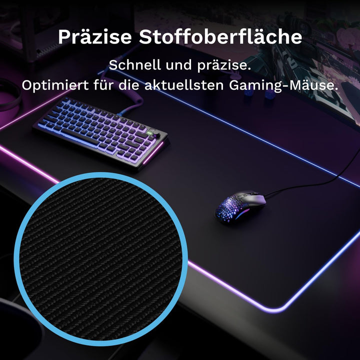 Glorious Gaming Mauspad GMP 2 GLED XL Extended – 2-Zonen-RGB-Beleuchtung, InfiniGlow Nahtloser Rand,