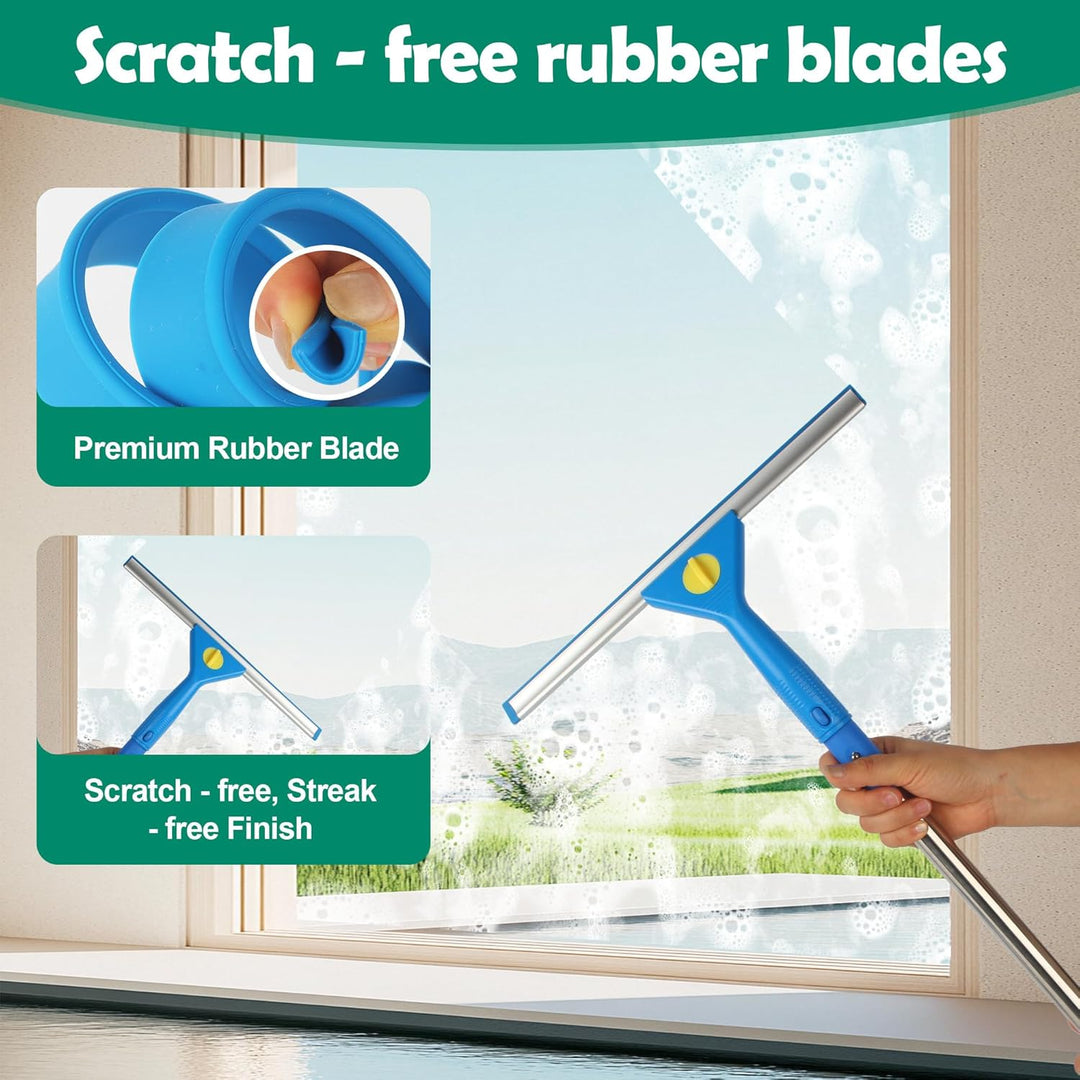 1.5 m Fensterreiniger mit Teleskopstiel, 35 cm Fensterabzieher und 38 cm Mikrofaser Schrubber, profe