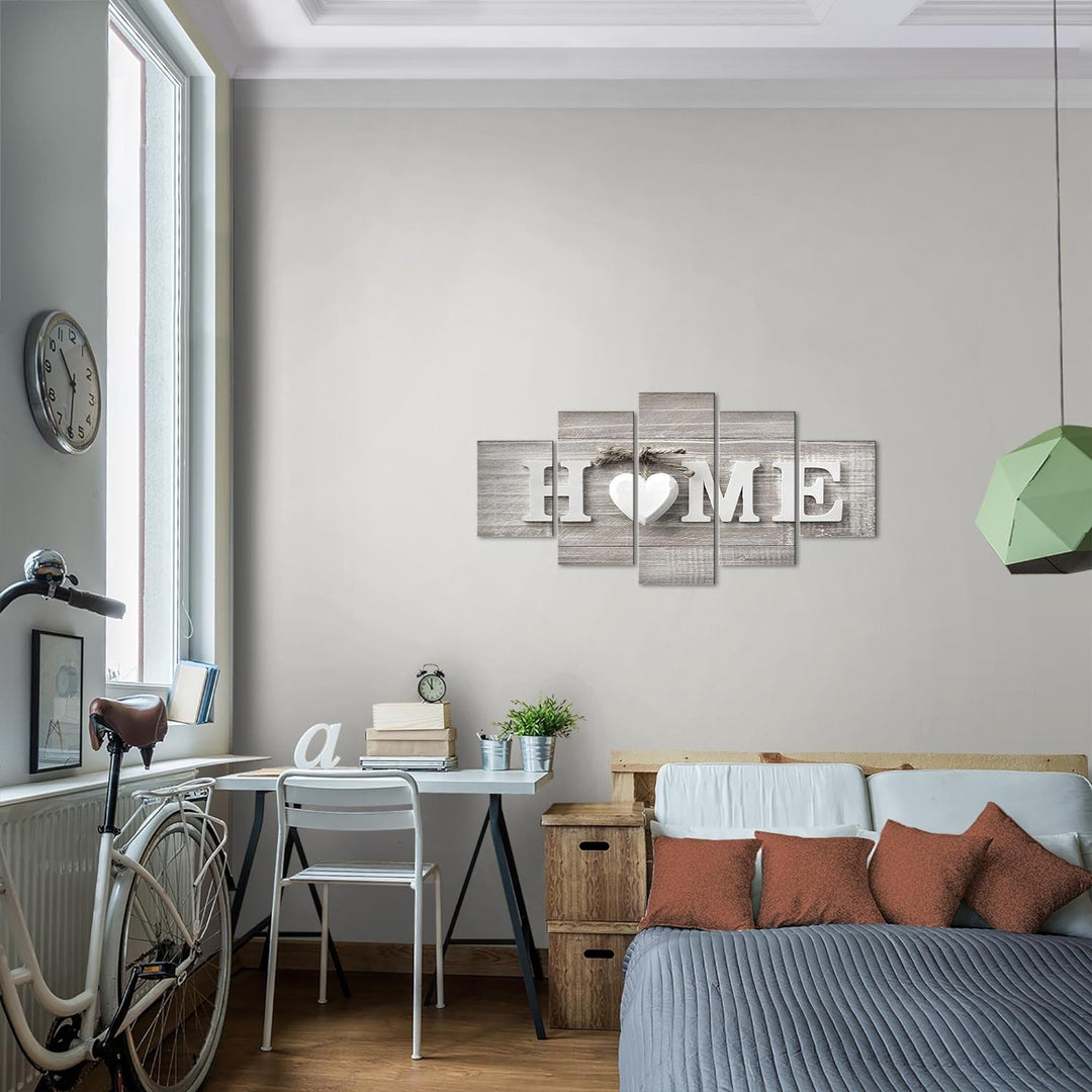 Runa Art Wandbilder Home Herz 5 Teilig Bild auf Vlies Leinwand Deko Wohnzimmer Landhausstil Beige Br