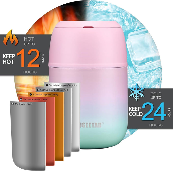 Itslife Thermobehälter für Essen 500ml, Warmhaltebehälter Essen Edelstahl mit Löffel, Thermobecher E