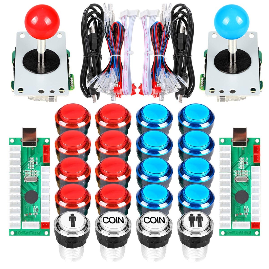 EG STARTS Arcade Schrank Teile 2x 8-Wege-Joystick + 16x LED beleuchtet Push Button + 2 Spieler + Mün