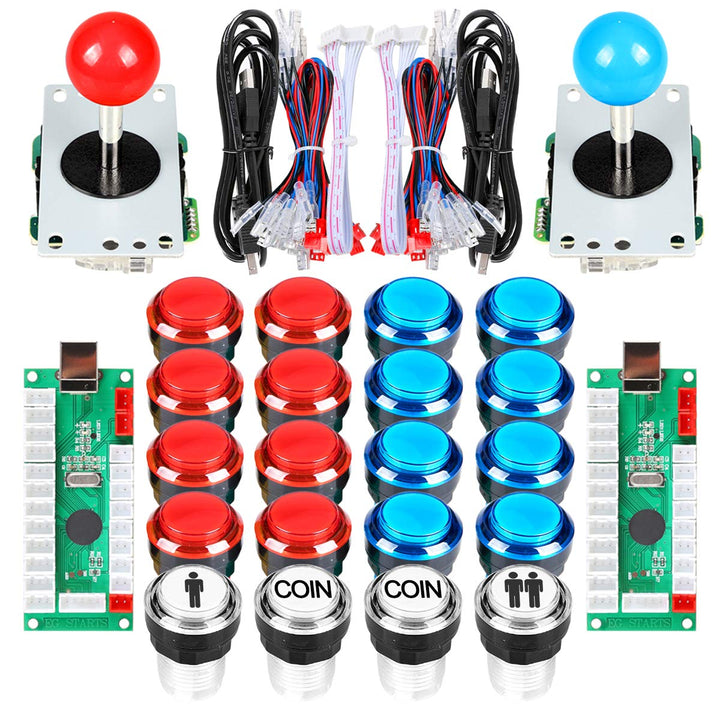 EG STARTS Arcade Schrank Teile 2x 8-Wege-Joystick + 16x LED beleuchtet Push Button + 2 Spieler + Mün