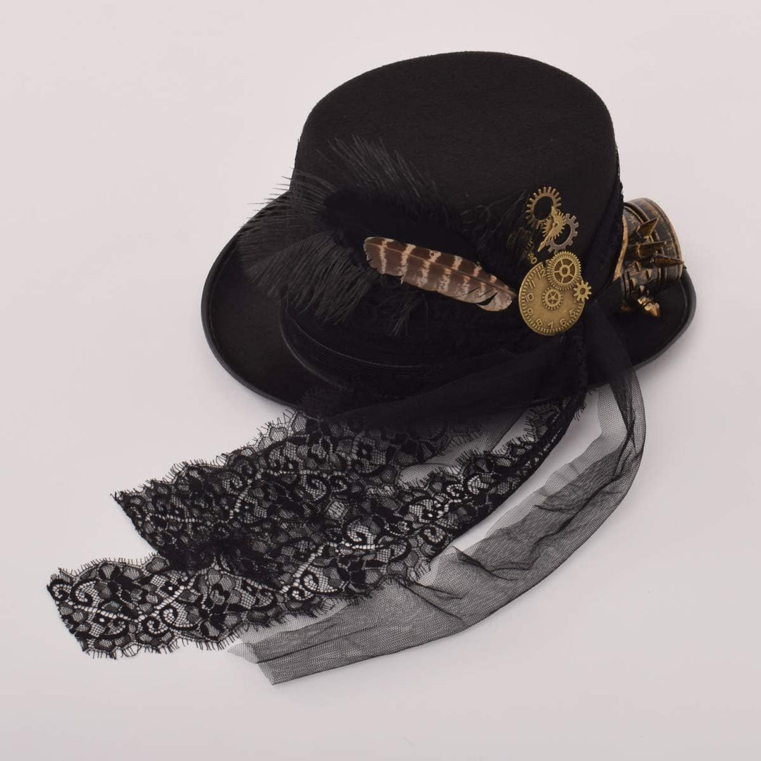 COSDREAMER Unisex Steampunk Zylinderhut Halloween Kostüm Hut mit Brille schwarz (Schwarz, Large) Sch