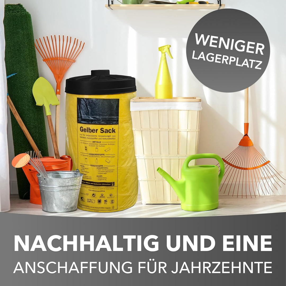 Sacktonne gelb mit schwarzem Deckel für gelben Sack Mülleimer Müllsackständer Gelber Sack Ständer