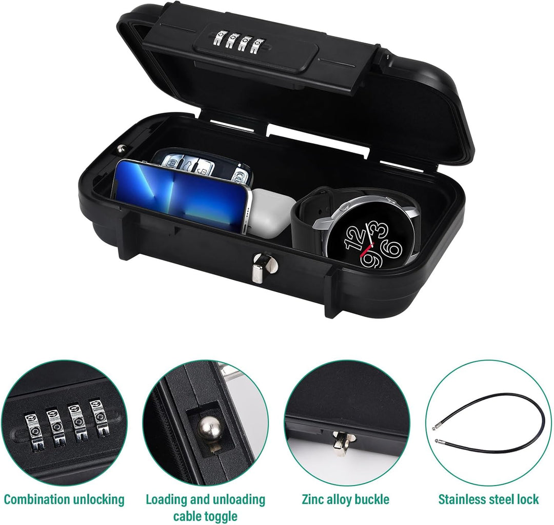Focenat Tragbarer Tresor, Sicherheitsbox, Mini Tresor mit Zahlenschloss, Abnehmbarem Drahtseil, Wass