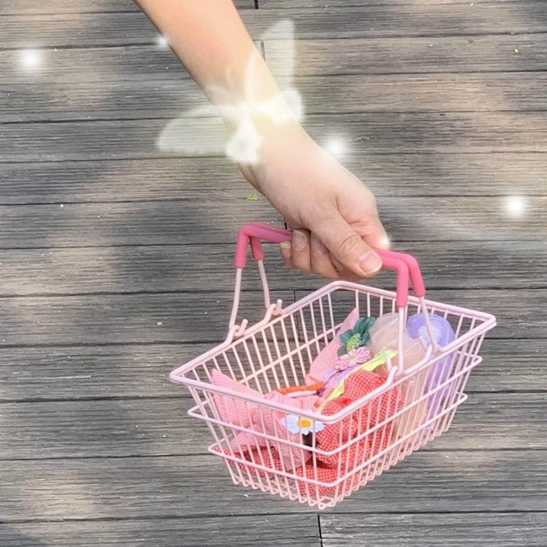Mini-Rosa-Einkaufskorb für kleine Mädchen, Spielzeug-Kinder-Einkaufswagen-Serie, tragbarer Mini-Kind