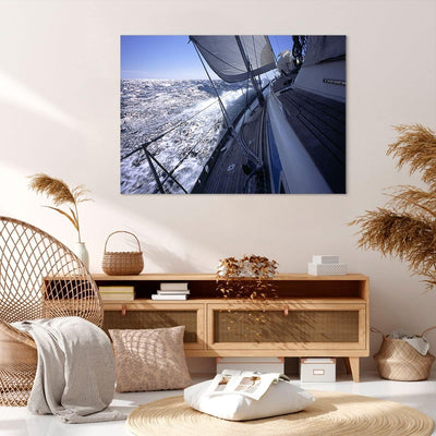 ARTTOR Bilder auf Leinwand 100x70cm Leinwandbild Boot Ozean Reise Yacht Gross Wanddeko Bild Schlafzi