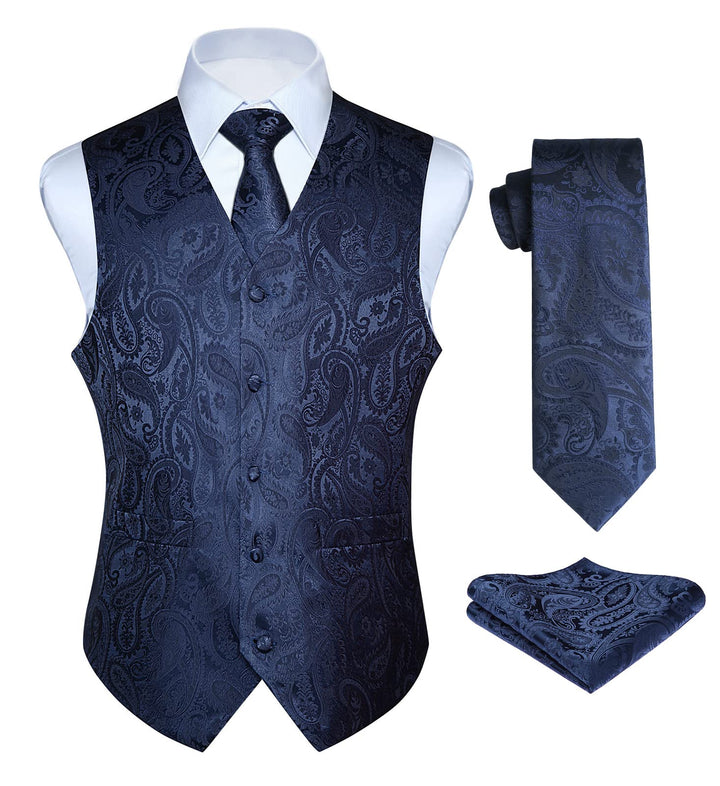 Enlision Anzugweste Herren Hochzeit Paisley Weste und Krawatte Einstecktuch Party Floral Jacquard An